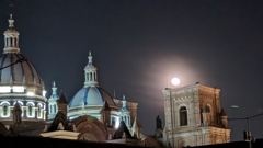 illuminated church domes at night