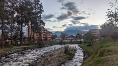 river and park at dusk