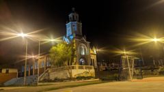 illuminated church at night