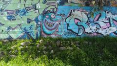 blue graffiti mural