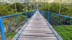 blue-railed footbridge