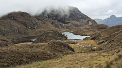 rocky highland valley and distant lake